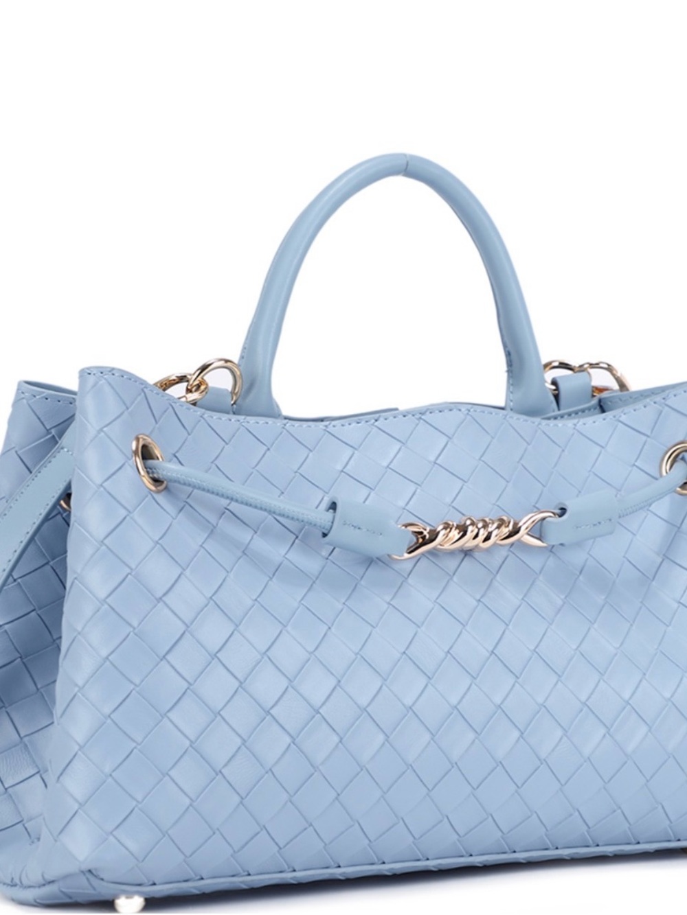 Light Blue Woven Leather Tote Bag